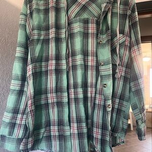 Green Plaid Button-Up Shirt